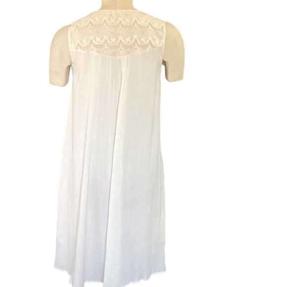 KORI America Gauze and Lace BOHO Cream Shift Dress Tassel Tie Sz L 148F - Picture 5 of 9